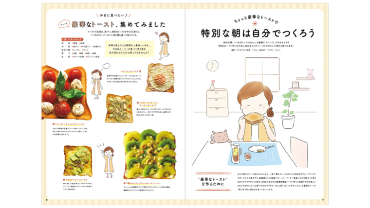 雑誌 おしゃれなトースト特集ページ モクモクギルド イラストレーター島田あやのページ